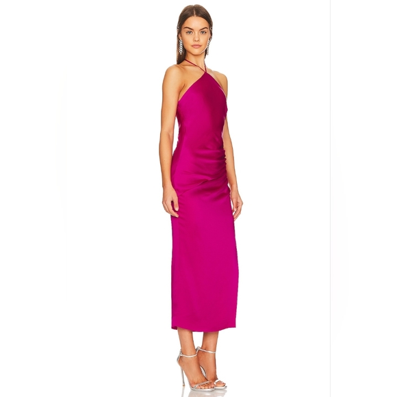 6. NWT JONATHAN SIMKHAI HANSEL SATIN DRESS IN BOUGAINVILLEA - Picture 2 of 7